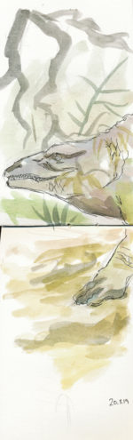 detail of dinosaur head at Crystal Palace park