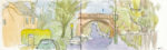panoramic of rail bridge and street next to Crystal Palace park